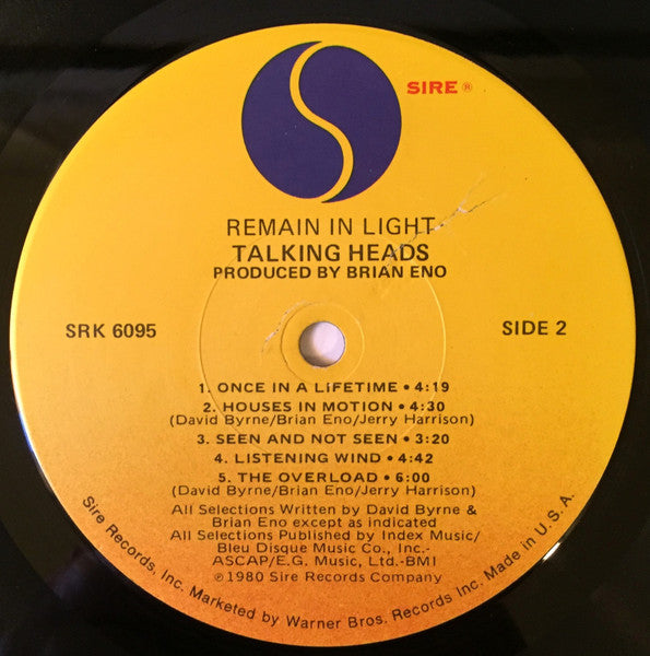 Talking heads - Remain In Light - VG+ LP Record 1980 Sire USA Original Vinyl, Inner & Insert - New Wave / Art Rock - Shuga Records
