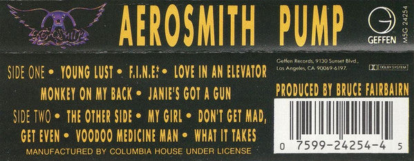 Aerosmith - Pump - VG+ Cassette 1989 Geffen USA Tape - Hard Rock / Pop Rock - Shuga Records