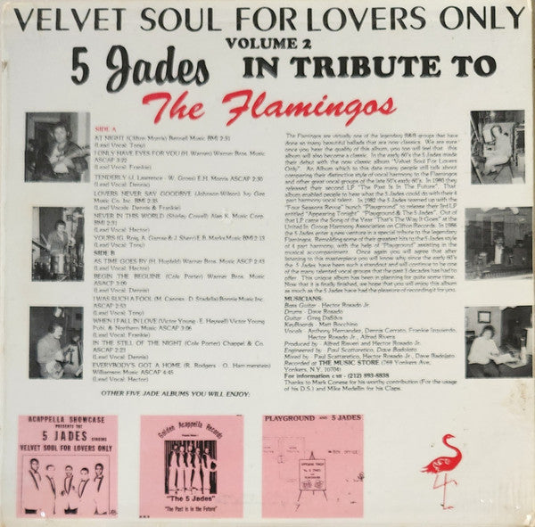 The 5 Jades - Velvet Soul For Lovers Only, Tribute To The Flamingos, Volume 2 - Mint- LP Record 1986 Double RR USA Private Press Vinyl - NYC Doo Wop / Soul / Pop Rock - Shuga Records