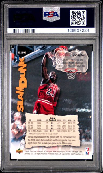 1997 UPPER DECK SLAM DUNK #22 MICHAEL JORDAN SLAM DUNK - Chicago Bulls HOF PSA 7 NM