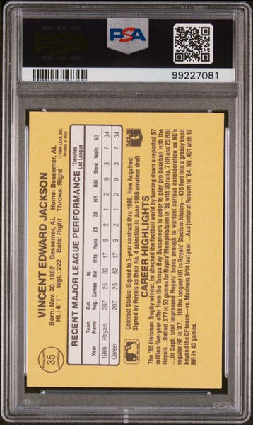 1987 BO JACKSON Donruss Rated Rookie Card #35 HOF Baseball PSA 8