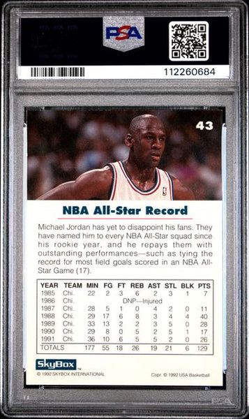 1992 SKYBOX USA BASKETBALL #43 MICHAEL JORDAN USA BASKETBALL - Chicago Bulls HOF PSA 8 NM - MT