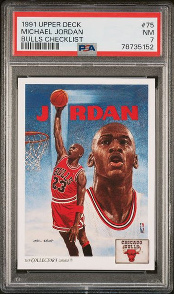 Michael Jordan 1991 Upper Deck Card #75 Chicago Bulls Checklist PSA 7 - Shuga Records