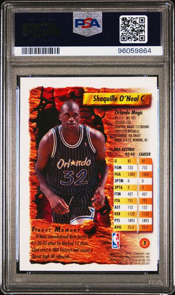 1993 SHAQUILLE O'NEAL Topps FINEST Card #3 PSA 7