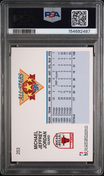 1991 HOOPS #253 MICHAEL JORDAN ALL-STAR - Chicago BULLS - PSA 7