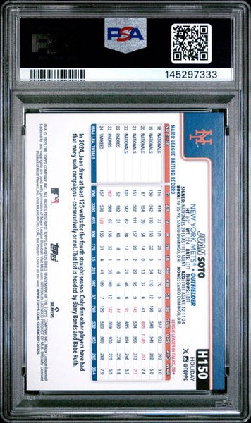 2025 TOPPS HOLIDAY #H150 JUAN SOTO HOLIDAY PLAID - Baseball PSA 9 MINT