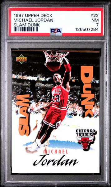 1997 UPPER DECK SLAM DUNK #22 MICHAEL JORDAN SLAM DUNK - Chicago Bulls HOF PSA 7 NM
