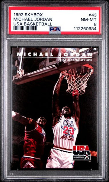 1992 SKYBOX USA BASKETBALL #43 MICHAEL JORDAN USA BASKETBALL - Chicago Bulls HOF PSA 8 NM - MT