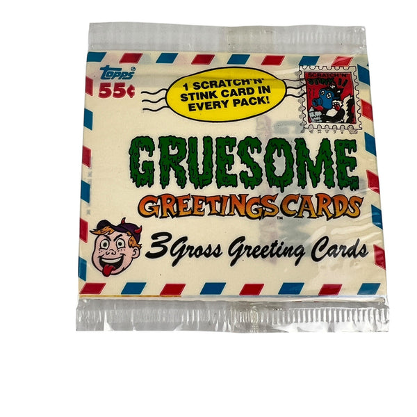 (1) One Pack - New Sealed Topps 1992 Gruesome Greetings Trading Card Pack - 3 Gross Cards & 1 Scratch N’ Stink - Shuga Records