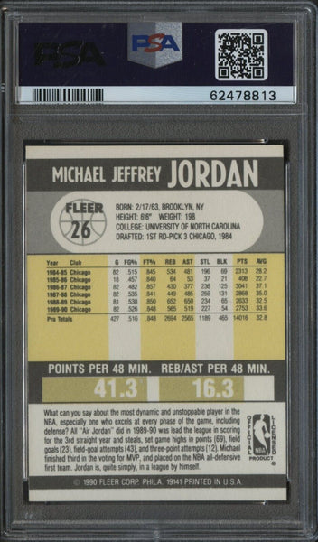 1990 Fleer Basketball #26 Card - Michael Jordan Chicago Bulls HOF PSA 8 NM-MT - Shuga Records