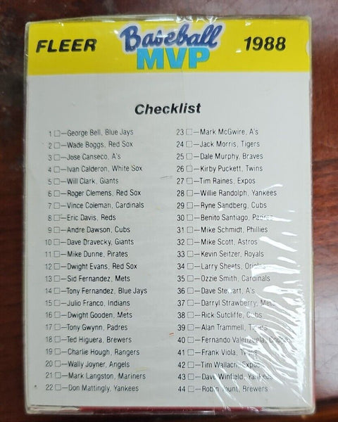 New Sealed - 1988 Fleer Baseball MVP 44 Card Set & 6 Logo Stickers - Shuga Records