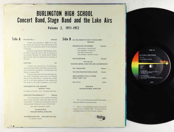 Burlington High School - Volume 2 1971-1972 - VG LP Record 1972 Century Private Press USA Vinyl - Jazz / Jazz-Funk - Shuga Records
