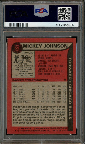 1979 Topps Basketball Card #59 - Mickey Johnson Chicago Bulls PSA 7 NM - Shuga Records
