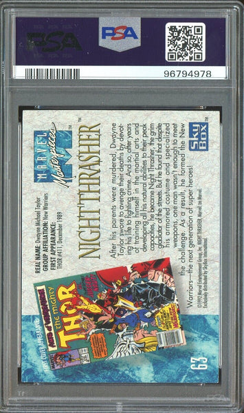 Night Thrasher - 1992 Skybox Marvel Masterpieces #63 Card - PSA 9 MINT - Shuga Records