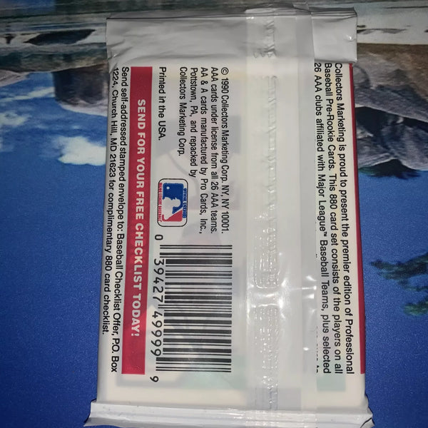 (1) One Pack - New Sealed 1990 Pre-Rookie Minor League MLB Baseball Trading Card Pack - 12 Cards - Shuga Records