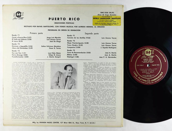 Rafael Bartolomei - Puerto Rico (Selecciones Poeticas) - VG+ LP Record 1955 SMC Pro-Arte USA Vinyl - Latin - Shuga Records