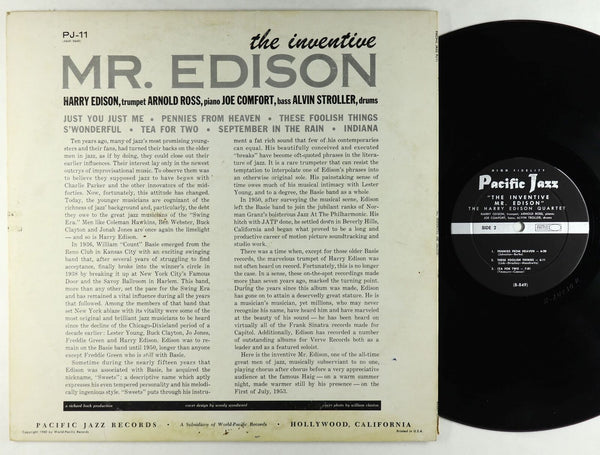 Harry Edison - The Inventive Mr. Edison - VG+ LP Record 1960 Pacific Jazz USA Mono Vinyl - Jazz