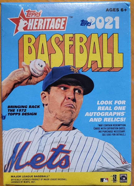 (1) One BOX - 2021 Topps Heritage 1972 Design MLB Baseball Trading Card Blaster Box - 8 Packs / 9 Cards Per Pack - Shuga Records