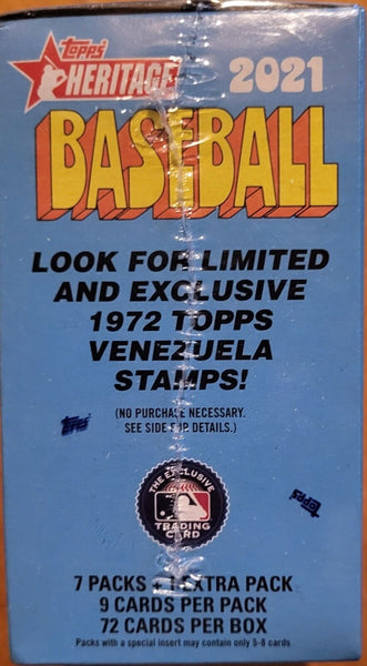 (1) One BOX - 2021 Topps Heritage 1972 Design MLB Baseball Trading Card Blaster Box - 8 Packs / 9 Cards Per Pack - Shuga Records