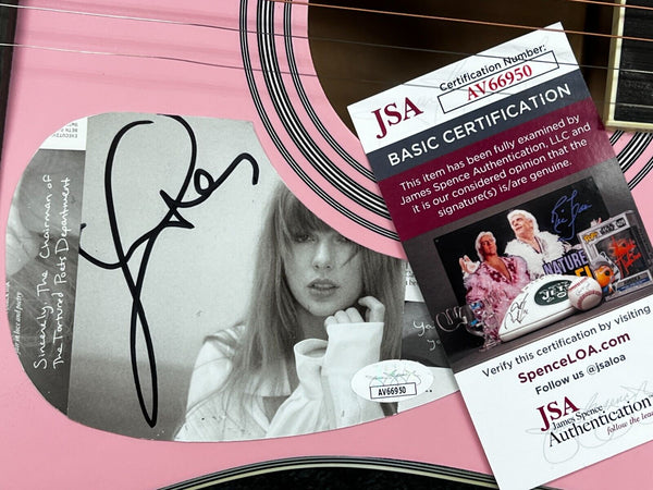 Signed Autogrphed PINK Taylor Swift Tortured Poets Department Green Guitar JSA - Shuga Records