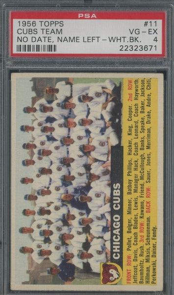 1956 Topps #11 Chicago Cubs Team Card White Back PSA 4 VG-EX - Shuga Records