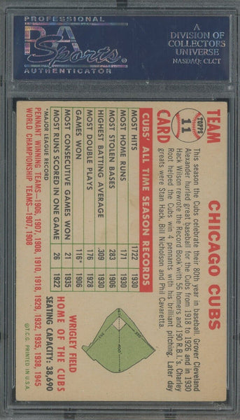 1956 Topps #11 Chicago Cubs Team Card White Back PSA 4 VG-EX - Shuga Records