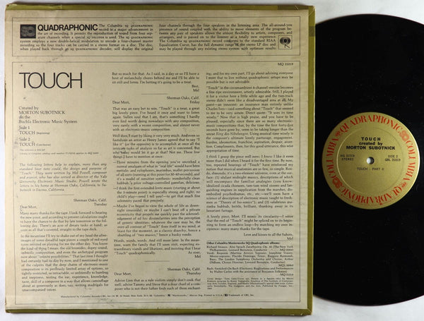 Morton Subotnick – Touch (1969) - VG+ LP Record 1972 Columbia Quadraphonic USA Vinyl - Electronic / Abstract / Experimental - Shuga Records