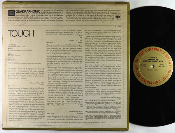 Morton Subotnick – Touch (1969) - VG+ LP Record 1972 Columbia Quadraphonic USA Vinyl - Electronic / Abstract / Experimental