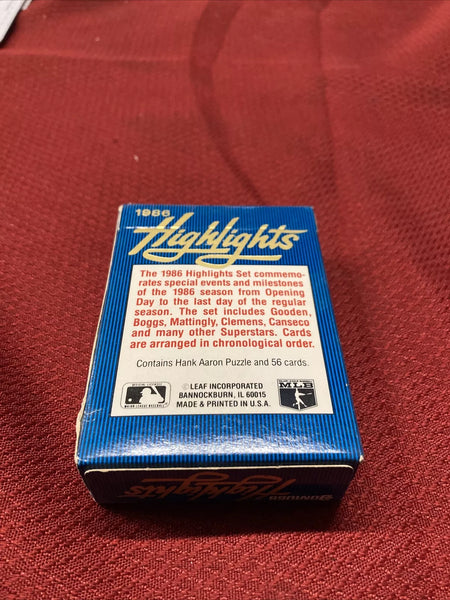1986 MLB Donruss Highlights Baseball Card Complete Sealed Set - 56 Cards & Hank Aaron Puzzle - Shuga Records