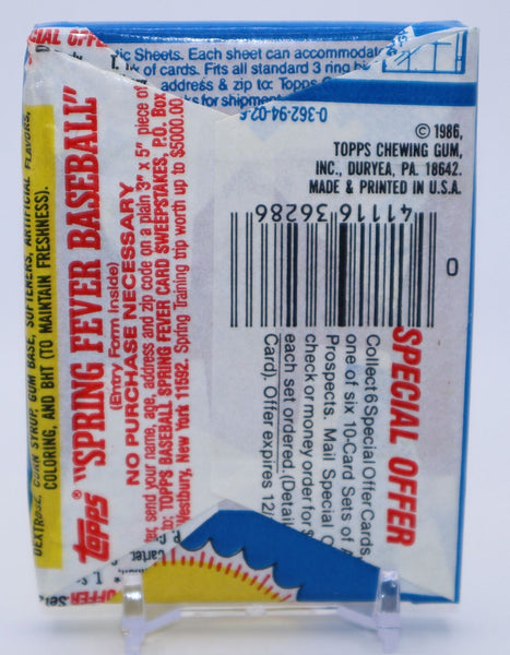 (1) One Pack - New Sealed Topps 1986 MLB Baseball Trading Card Pack - 15 Cards - Shuga Records