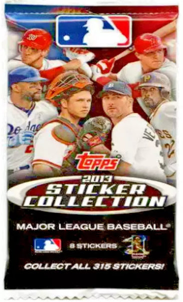 (1) One Pack - New Sealed 2013 TOPPS MLB Baseball Trading Sticker Collection Card Pack - 8 Stickers Cards - Shuga Records