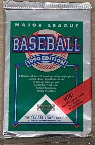 (1) One Pack - New Sealed 1990 Upper Deck MLB Baseball Trading Card Pack - 15 Cards - Shuga Records