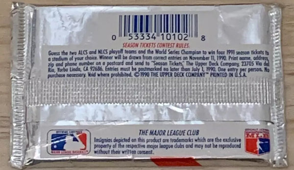 (1) One Pack - New Sealed 1990 Upper Deck MLB Baseball Trading Card Pack - 15 Cards - Shuga Records