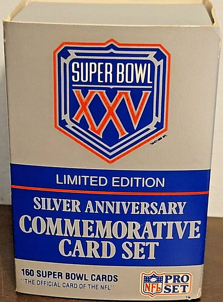 1990 NFL PRO SET Super Bowl 25 XXV Limited Edition Silver Anniversary Commemorative Card Set - 160 Cards - Shuga Records