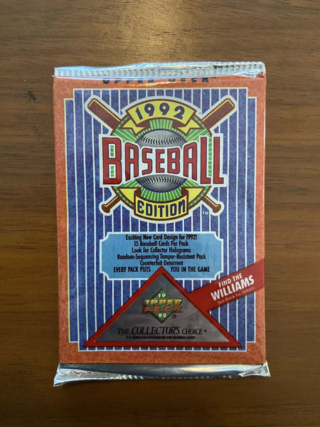(1) One Pack - New Sealed 1992 Upper Deck MLB Baseball Trading Card Pack - 15 Cards - Shuga Records