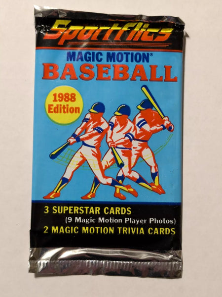 (1) One Pack - New Sealed 1988 SPORTFLICS 3D MLB Baseball Trading Card Star Pack - 3 Cards & 2 Magic Motion Trivia Cards - Shuga Records