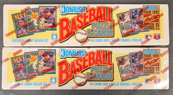 (1) New Sealed 1991 DONRUSS MLB Baseball Factory Set - 784 Cards & 2 Willie Stargell Puzzles, Leaf Preview Card x4 - Shuga Records
