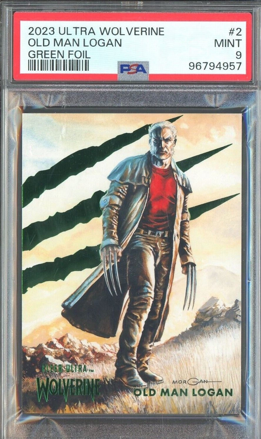 Wolverine - Old Man Logan - 2023 Fleer Ultra Marvel Green Foil #2 Card - PSA 9 MINT - Shuga Records
