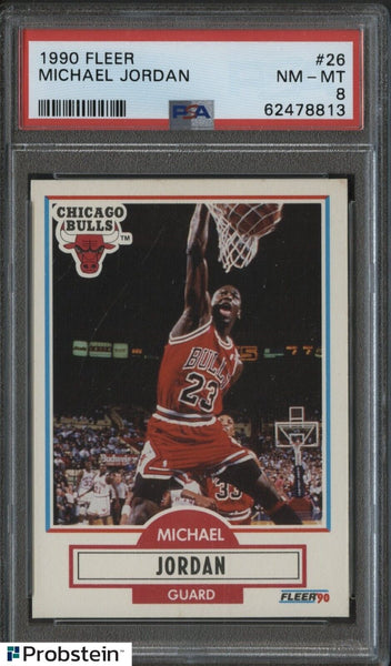1990 Fleer Basketball #26 Card - Michael Jordan Chicago Bulls HOF PSA 8 NM-MT - Shuga Records