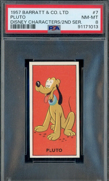 Pluto - 1957 Walt Disney Barratt & CO. Ltd Tobacco Card - Card #7 - Mickey's Sweet Cigarettes - PSA 8 NM-MT - Shuga Records