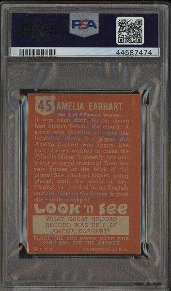 1952 Topps Look 'N See #45 Card - Amelia Earhart - Aviatrix PSA 4 VG-EX - Shuga Records
