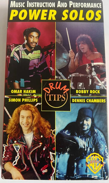 OMAR HAKIM / DENNIS CHAMBERS / SIMON PHILLIPS / BOBBY ROCK - DRUM TIPS POWER SOLOS: MUSIC INSTRUCTION AND PERFORMANCE- Mint- VHS Tape 1993 Warner USA - - Shuga Records