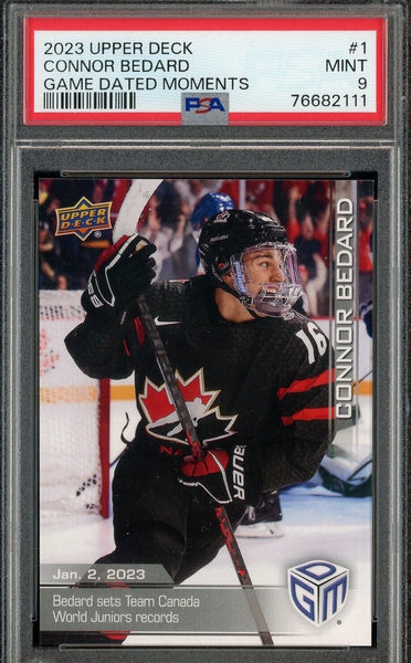 Connor Bedard - 2023 Upper Deck Game Dated Moments Card #1 Chicago Blackhawks - PSA 9 MINT - Shuga Records