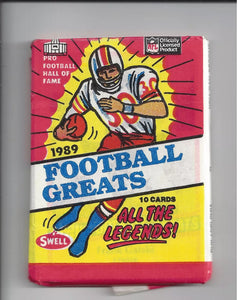 1) One Pack - 1989 SWELL Greats Hall Of Fame Legends NFL Football