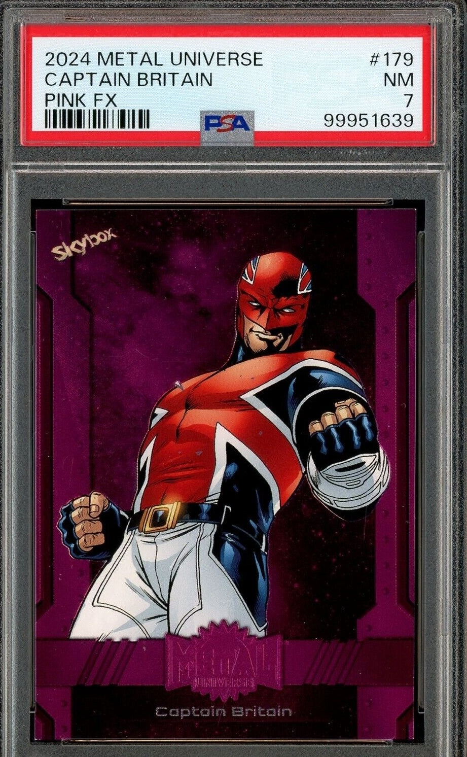 Captain Britain - 2024 Skybox Metal Universe #179 Pink FX Card 06/75 - PSA 7 NM - Shuga Records