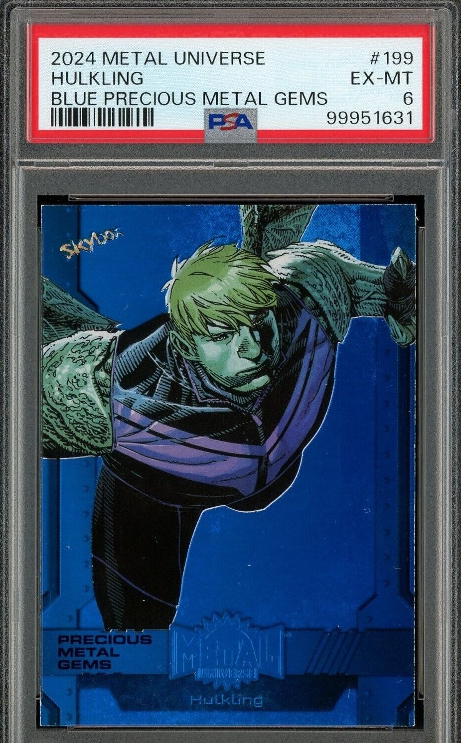 Hulkling - 2024 Skybox Metal Universe #199 Blue Precious Metal Gems Card 25/50 - PSA 6 - Shuga Records