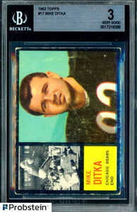 1962 Topps #17 Card - Mike Ditka Chicago Bears RC Rookie HOF BGS 3 VERY GOOD - Shuga Records
