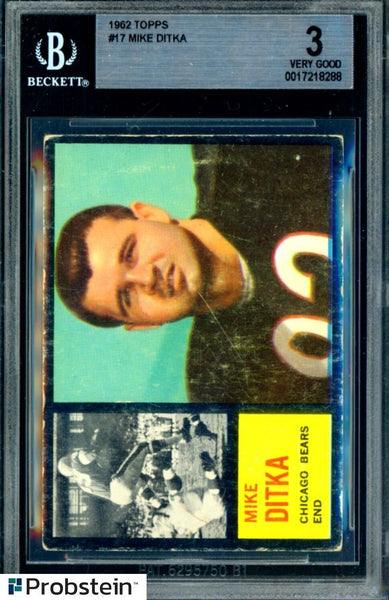1962 Topps #17 Card - Mike Ditka Chicago Bears RC Rookie HOF BGS 3 VERY GOOD - Shuga Records