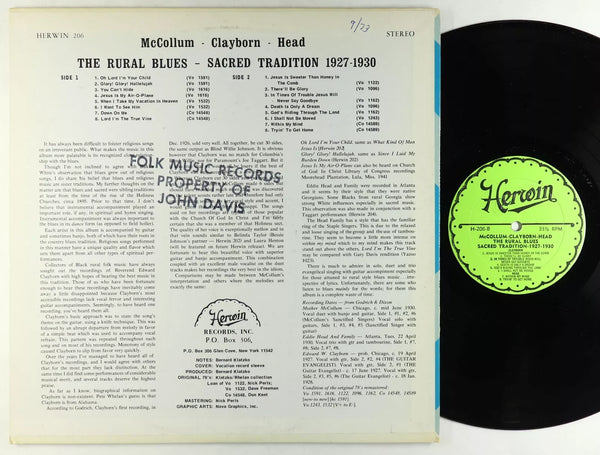Mother McCollum, Eddie Head & Family, Edward W. Clayborn - The Rural Blues - Sacred Tradition 1927-1939 - VG+ LP Record 1960s Herwin USA Vinyl - Blues / Gospel - Shuga Records