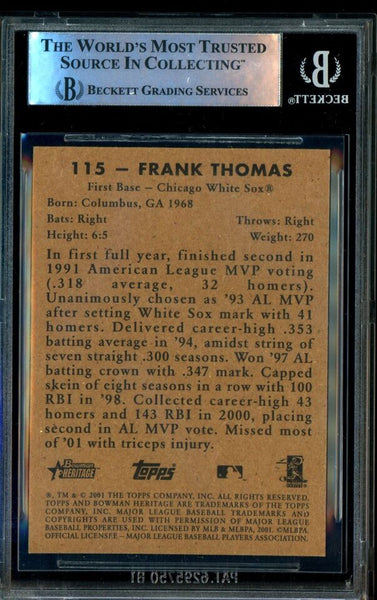 Signed Autographed - Frank Thomas - 2001 Bowman Heritage Card #115 Chicago White Sox - Beckett BGS BAS - Shuga Records
